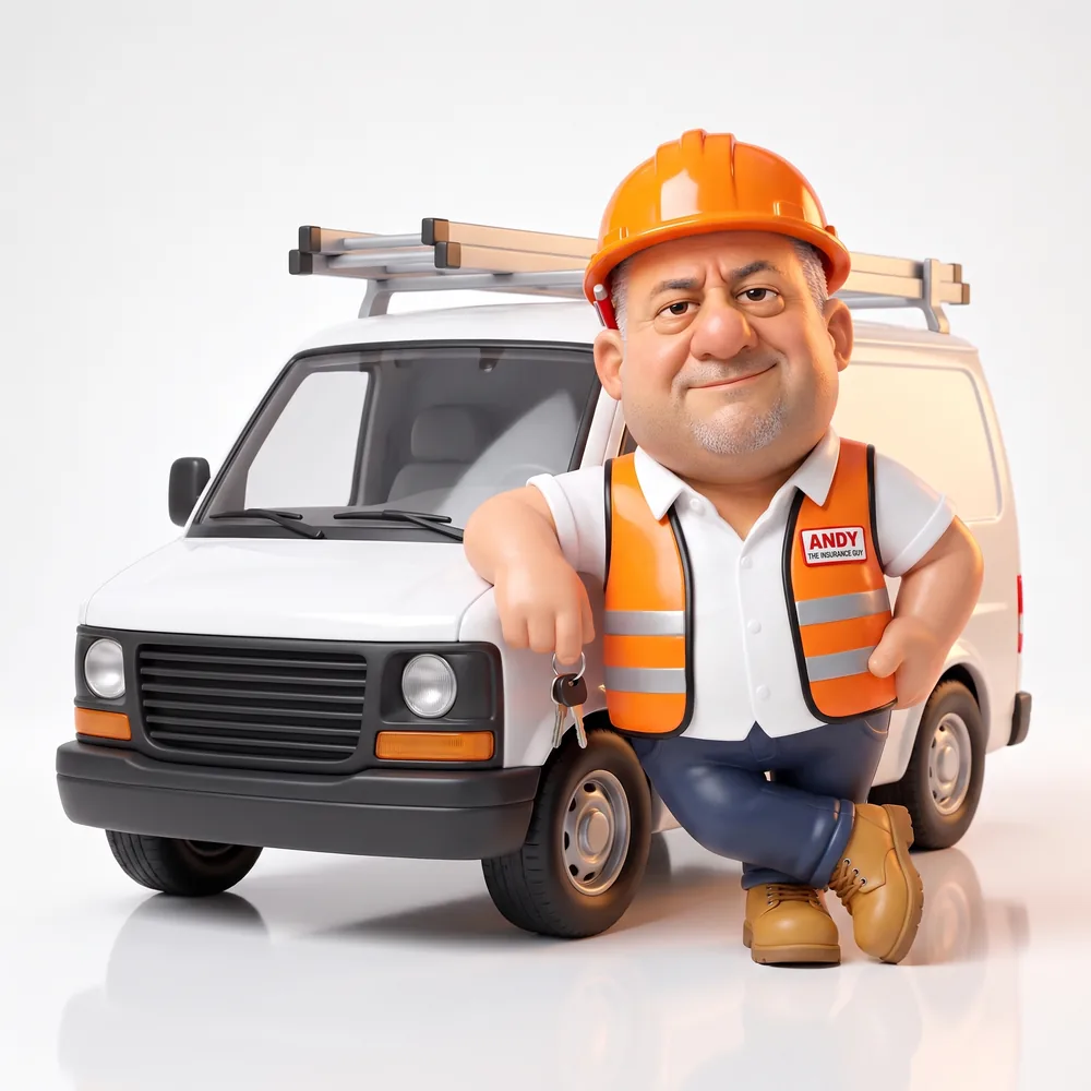 Andy leaning on a white work van with keys