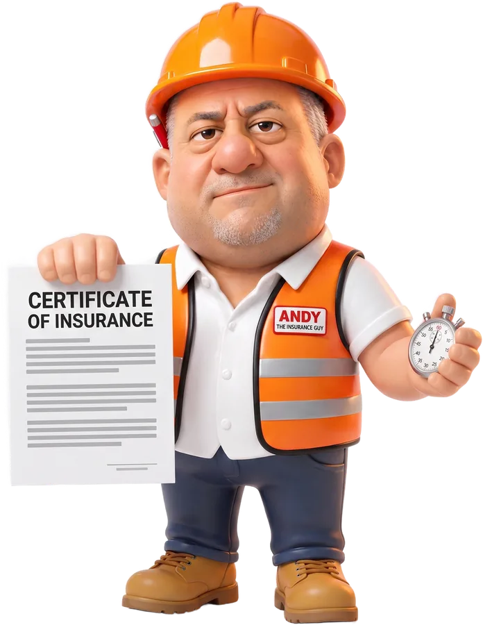 Andy handing over a certificate of insurance while holding a stopwatch